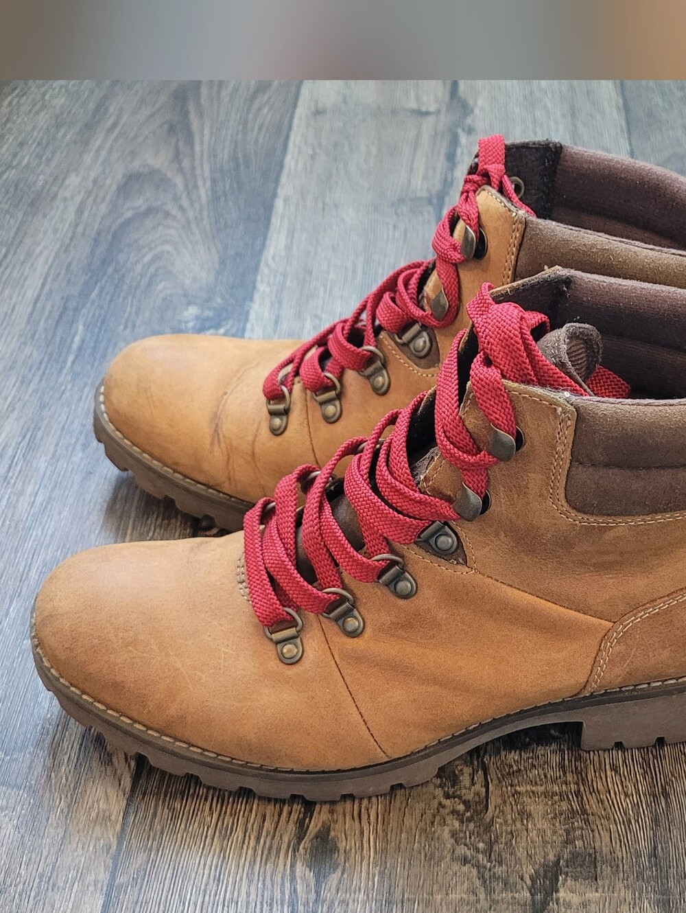 Timberland Ellendale Mid Hiker Boots Wheat Leather Red Laces Women's Size 7 A1R3